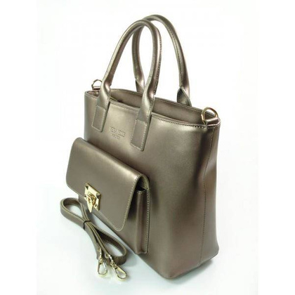 Kuferek złote okucia pojemny A4 Włoska torba do ręki Vera Pelle Miedziana K415BRO KEMER