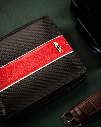 Skorzany sportowy portfel na zamek