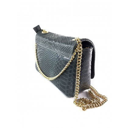 Włoska listonoszka, złote okucia ,skórka tłoczona motyw wężowy szara LP193G