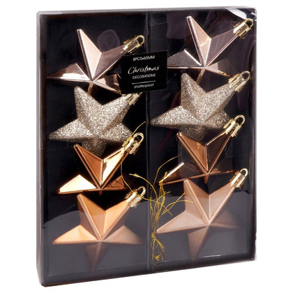 Bombki choinkowe nietłukące gwiazdki bursztynowe zestaw 8 szt. 6,5x6,5 cm