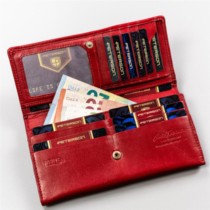 Duzy skorzany portfel damski na bigiel i zatrzask