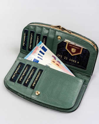 Duży, pojemny portfel ze skóry naturalnej z kwiatowym wzorem