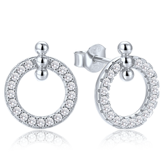 MINET Eleganckie srebrne kolczyki kółka z cyrkonią