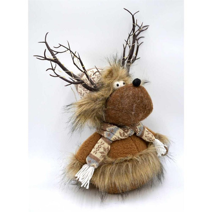 Futrzany renifer z podświetlanym porożem brązowy 20x35x47CM