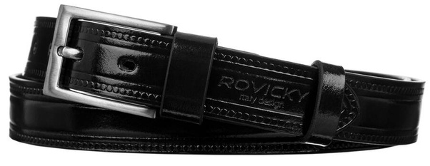 Zdobiony pasek meski z lakierowanej skory naturalnej licowej