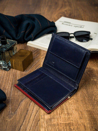 Pionowy portfel męski dwukolorowy, skóra naturalna hq