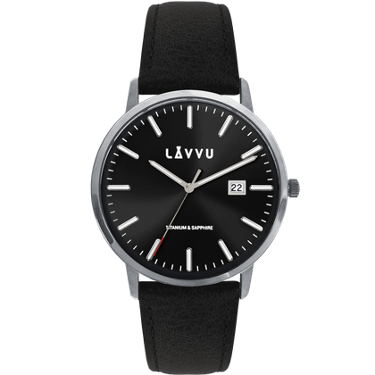 LAVVU Czarny zegarek męski z szafirowym szkłem Copenhagen Titanium Black