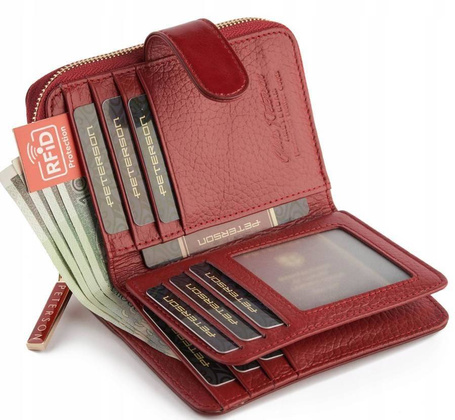 Skórzany portfel damski na zatrzask Peterson Czerwony