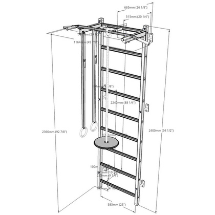 Drabinka gimnastyczna drewniano metalowa z metalowym drążkiem i akcesoriami BenchK 311W A076