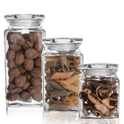 Pojemnik szklany kuchenny słój słoik kwadratowy z pokrywką 1,8 l retro