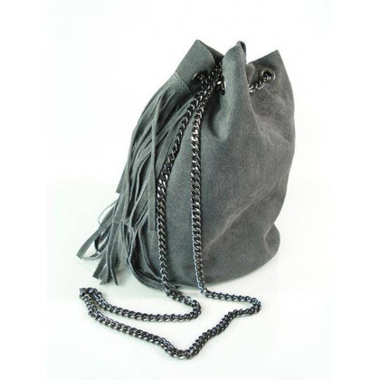 ZAMSZOWA LISTONOSZKA WOREK FRĘDZLE WŁOSKA SKÓRZANA SZARA TOREBKA WL45G