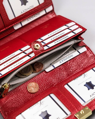 Duży, skórzany portfel damski na zatrzask z systemem rfid