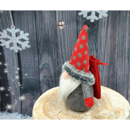 Mikołajek dekoracyjny z workiem na prezent 20 cm czerwony