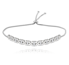 MINET Srebrna bransoletka KWIATY z białymi cyrkoniami i ściąganym zapięciem