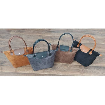 Duża zamszowa włoska torba XL- A4 , worek shopper na ramię Vera Pelle Camel z Brązem VKA41CM