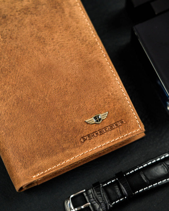 Skorzany portfel meski z kieszonka na suwak