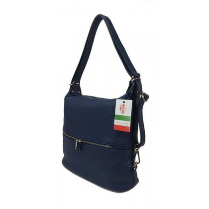 Torebko plecak,Włoski worek na ramię Vera Pelle,pojemny A4 STZ34BS granatowy