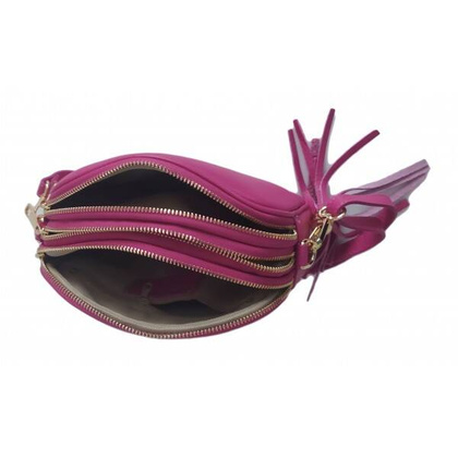 Listonoszka trzy komory frędzelek, złote okucia Vera Pelle Fuksja VP3KZFUK