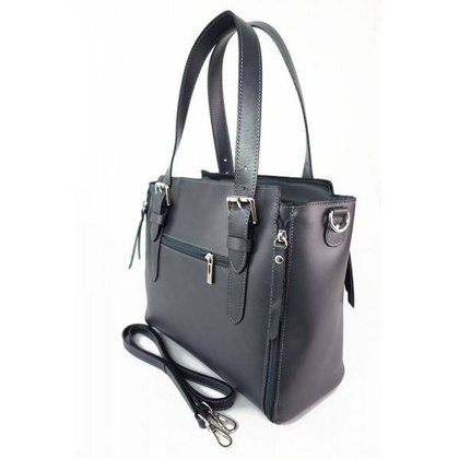 Włoska torebka skórzana, kuferek mieści A4 ,Vera Pelle ,Szary  V884G