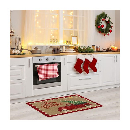 Dywanik wycieraczka świąteczna MERRY CHRISTMAS, czerwone auto 60x90cm DYW12