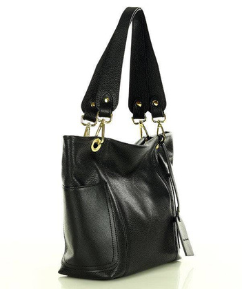 Skórzana torba damska w trapez na ramię sholder genuine leather bag MARCO MAZZINI czarna - min. zamówienie 20 / 50 / 100 szt.