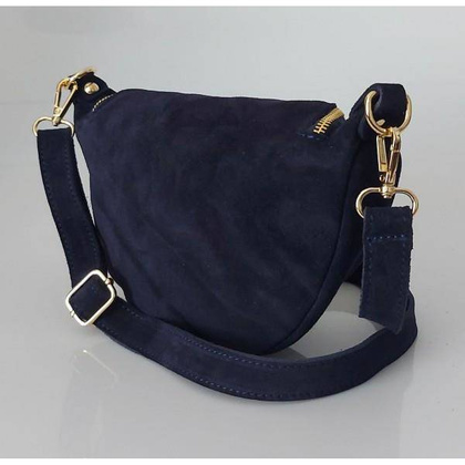 Włoska zamszowa listonoszka, nerka Vera Pelle złote okucia kółka Granatowa LN633BS