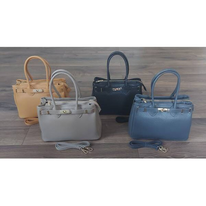 Włoska skórzana torebka kuferek do ręki Vera Pelle, złote okucia Szary KMA35G