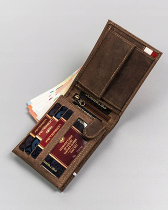 Skorzany portfel meski z patriotycznym wzorem