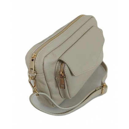 Urocza Włoska skórzana listonoszka Vera Pelle , pojemna złote okucia Jasny Beż MCZ45T