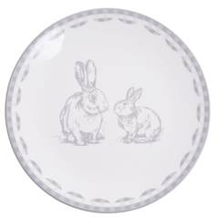 Talerz biało-szary z zajączkami mały 2szt.