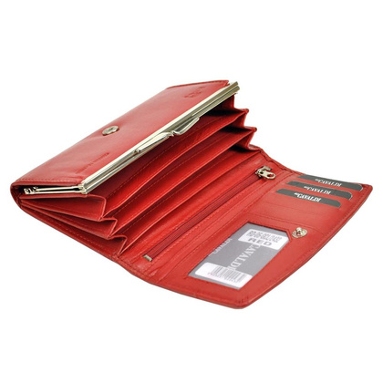 Duży, poziomy skórzany portfel damski z systemem rfid