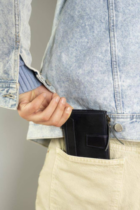 Skórzany portfel w stylu retro Rovicky Granatowy