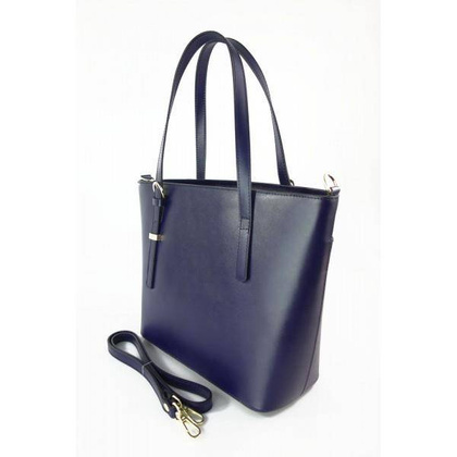 Włoska skórzana torebka na ramię Vera Pelle ,złote okucia,format A4, Granatowa GL55BS