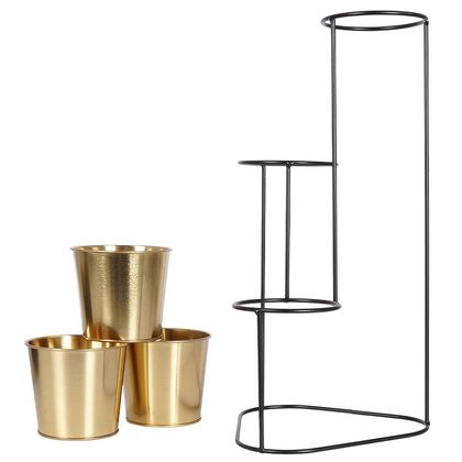 Kwietnik metalowy 3-poziomowy / stojak osłonka na rośliny czarny złoty