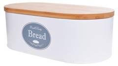 Chlebak metalowy z bambusową pokrywą owalny mały biały