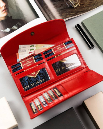 Elegancki duzy portfel damski ze skory naturalnej