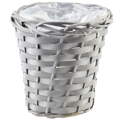 Osłonka na kwiaty roślinę doniczkę pleciona wiklinowa doniczka szara koszyk boho 16x17 cm