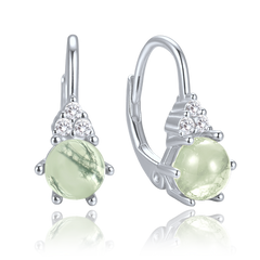 MINET Eleganckie srebrne kolczyki z jasnym agatem mszystym i cyrkoniami