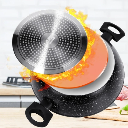 Patelnia granitowa głęboka ze szklaną pokrywką BLACK LINE 28 cm, 3,5 l