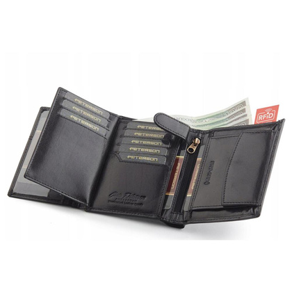 Duży portfel męski czarny ze skóry naturalnej, bez zapięcia