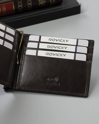Skórzana banknotówka, portfel Rovicky Ciemny brązowy