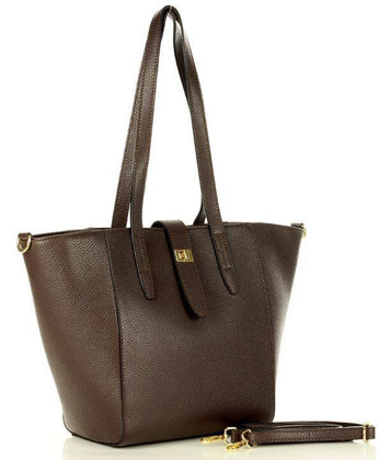 Torebka skórzana shopperka trepezowa na ramię - MARCO MAZZINI ciemny brąz caffe - min. zamówienie 20 / 50 / 100 szt.