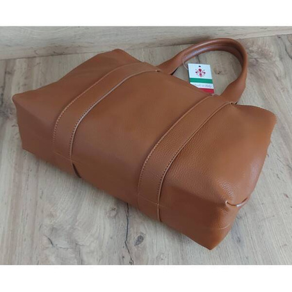 Duża Włoska skórzana torba na ramię mieści XL ,Vera Pelle Camel VPA78C