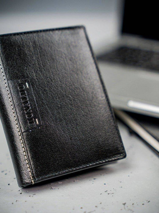 CZARNY SKÓRZANY PORTFEL MĘSKI DUŻY PIONOWY SKÓRA