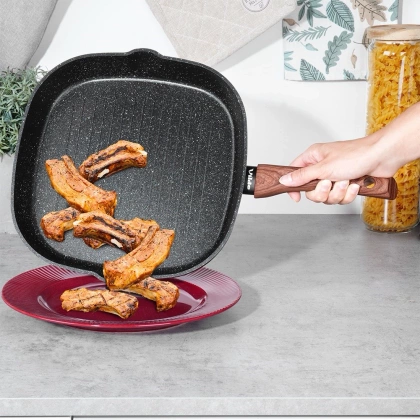 Patelnia do grillowania granitowa kwadratowa BLACK&WOOD 28x28 cm