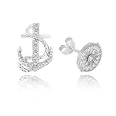 MINET Letnie srebrne kolczyki STER i KOTWICA z białymi cyrkoniami