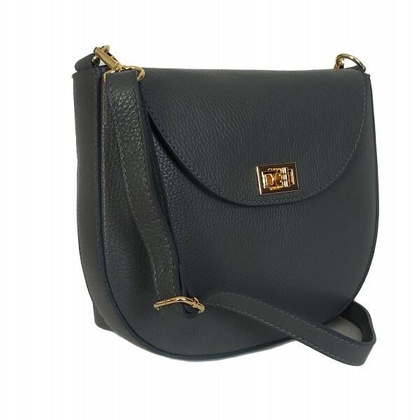 Włoska skórzana listonoszka podkówka Vera Pelle , pojemna złote okucia Szara VPP38G