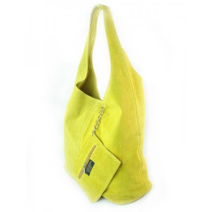 ŻÓŁTY ZAMSZOWY WOREK SHOPPER BAG WŁOSKA SKÓRZANA TORBA XL A4 W456GL KEMER
