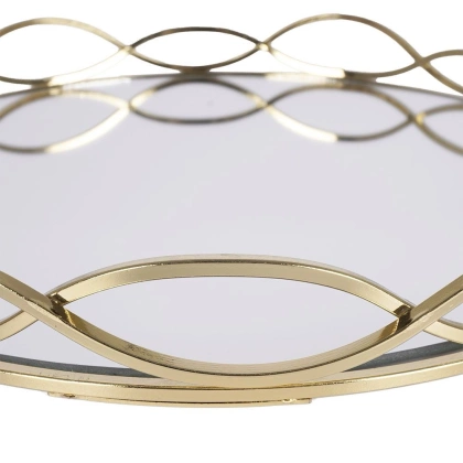 Taca na świece lustrzana okrągła złota metalowa / podstawka pod świeczki 31 cm