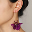 Kolczyki wiszące, efektowne tiulowe z koralikami fioletowe K1701